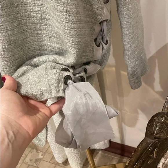 Free People Gray Sweater Tunic Mini Dress with Lace-Up Sides XS Fits up to M - Picture 10 of 10